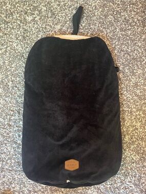JJ Cole Black Plush Kids Backpack with Brown Logo Patch